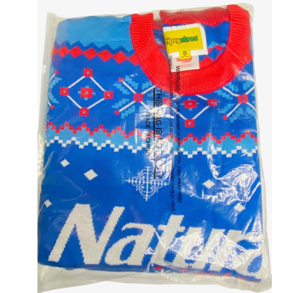 TIPSY ELVES Natural Light Beer Ugly Christmas Sweater Size 4XL - Picture 4 of 6